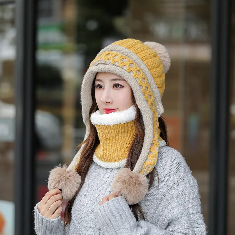 New Knitted Hat Thick Warm Earflap Hats Scarf