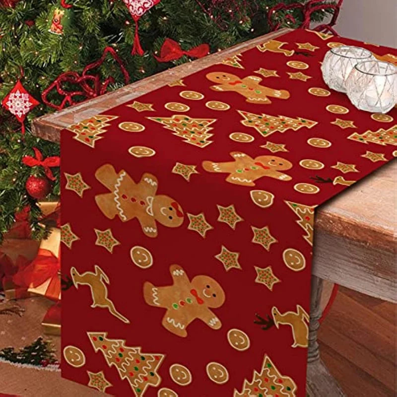 Christmas Gingerbread Man Table Runner Snowflake Home Kitchen