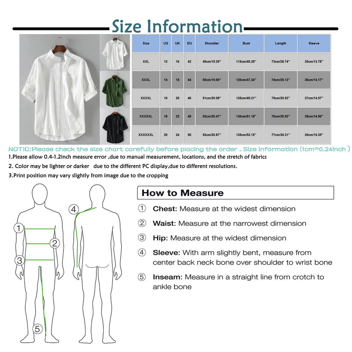 Men's Summer Shirts Stand-up Collar Five-point Mid-sleeve Shirt