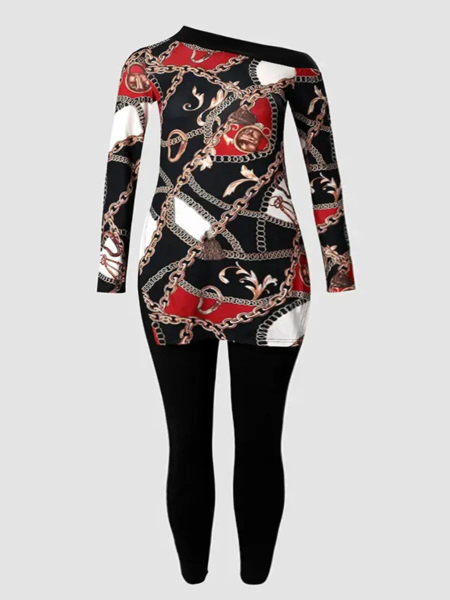 LW Casual Plus Size Chain Print Side Split