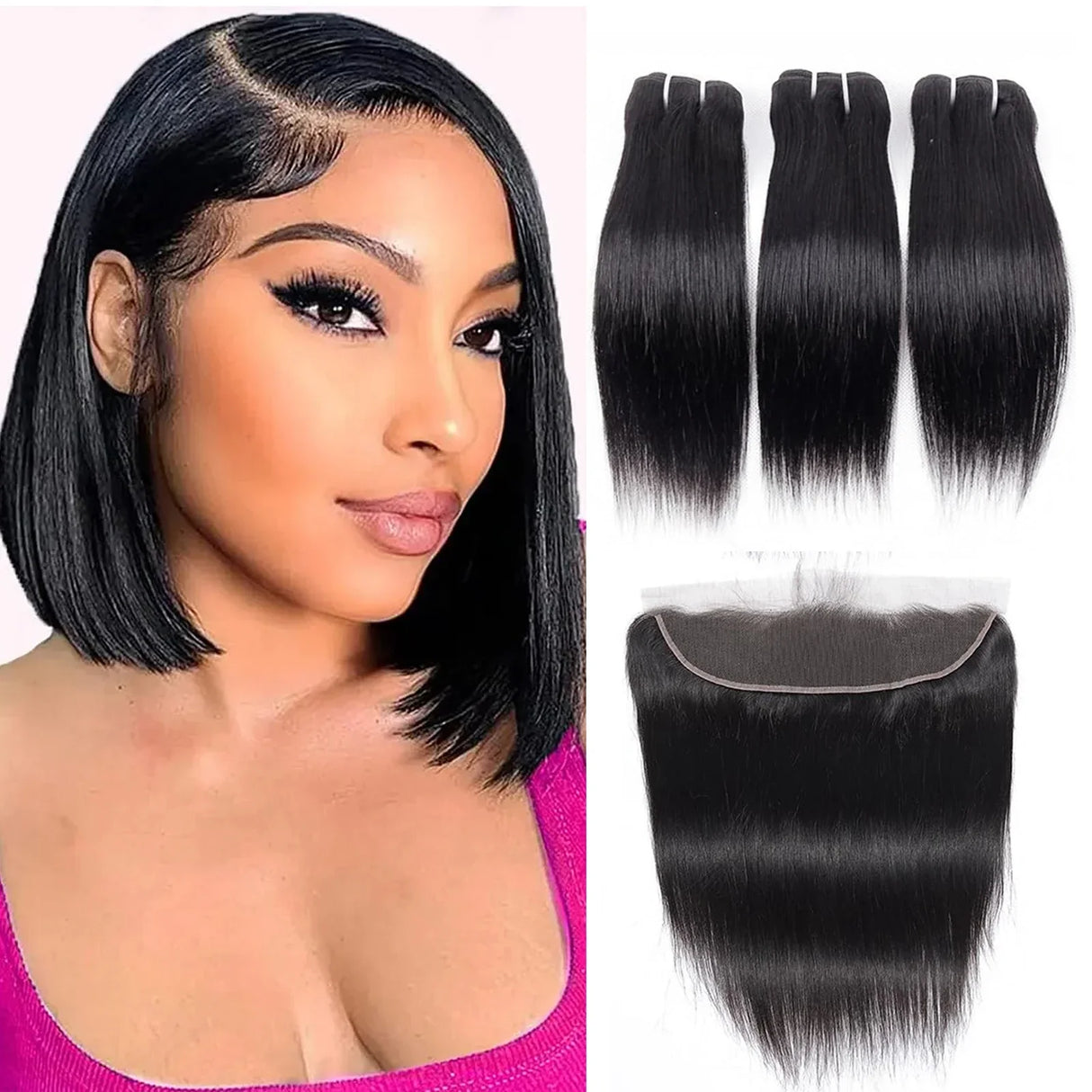 Ombre Burgundy Red Brazilian Straight Bundles with Frontal