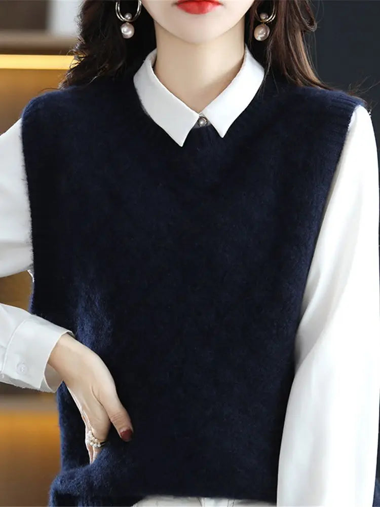 Korean Women's Knitted Wool Vest 2023 Winter New