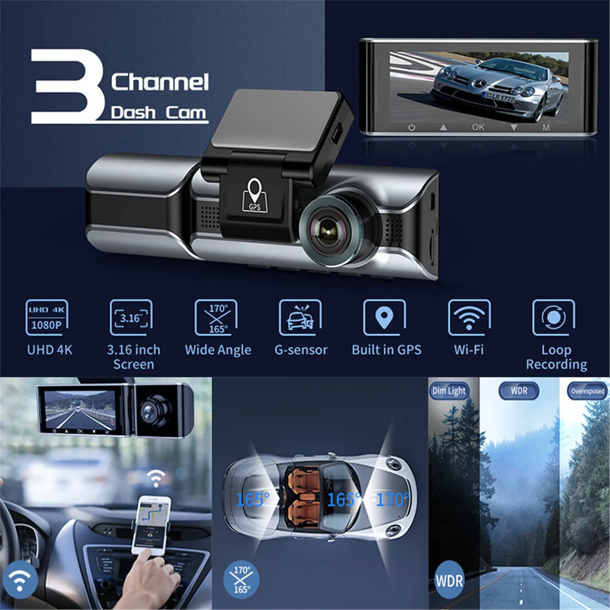 AZDOME M550 Pro Car DVR 4K Three Cameras