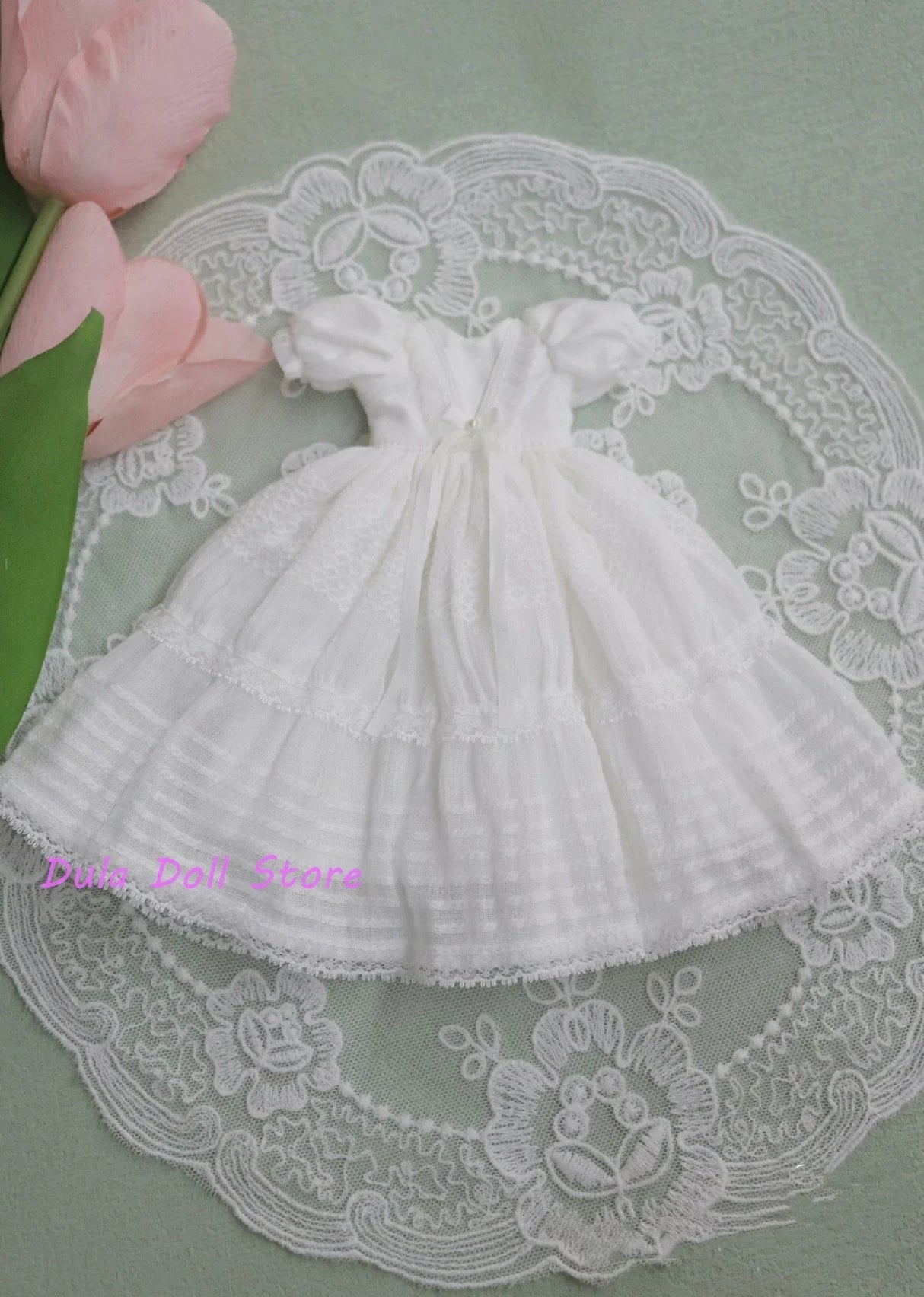 (Special Sale)Dula Doll Clothes Dress White Summer short sleeves double skirt Blythe ob24 Bjd Doll