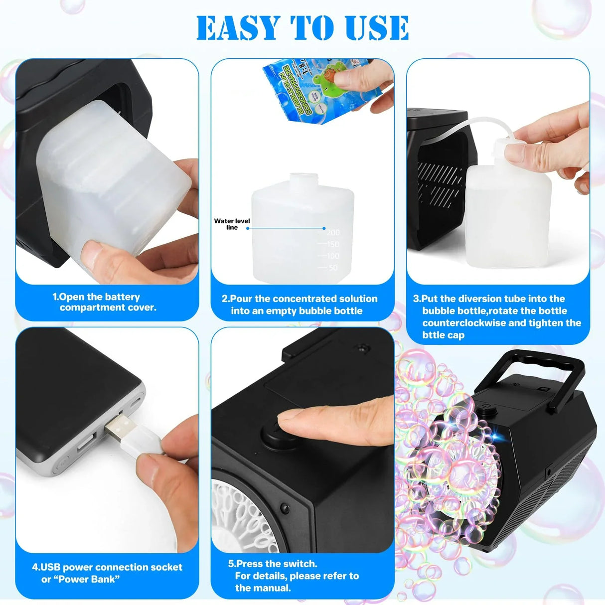 Upgrade Bubble Machine Automatic Bubble Blower with 2