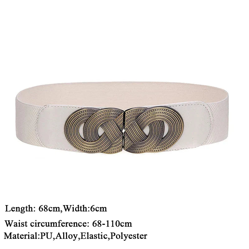 Women Elastic Stretch Waistbands Female Gold Round Buckle