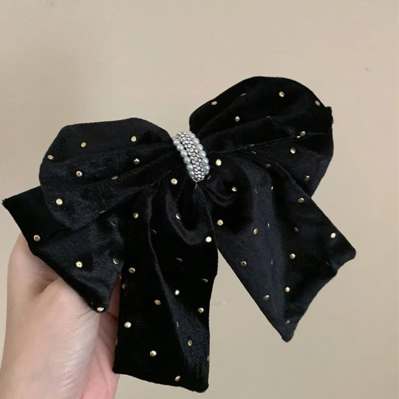 New Retro Flocking Bowknot Hair Clips Trendy Black