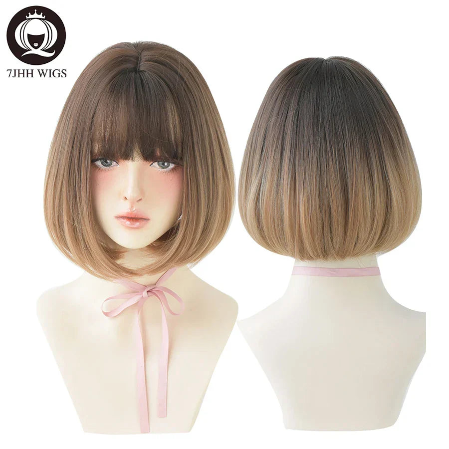 7JHH WIGS Black Short Bob Wig for Girl