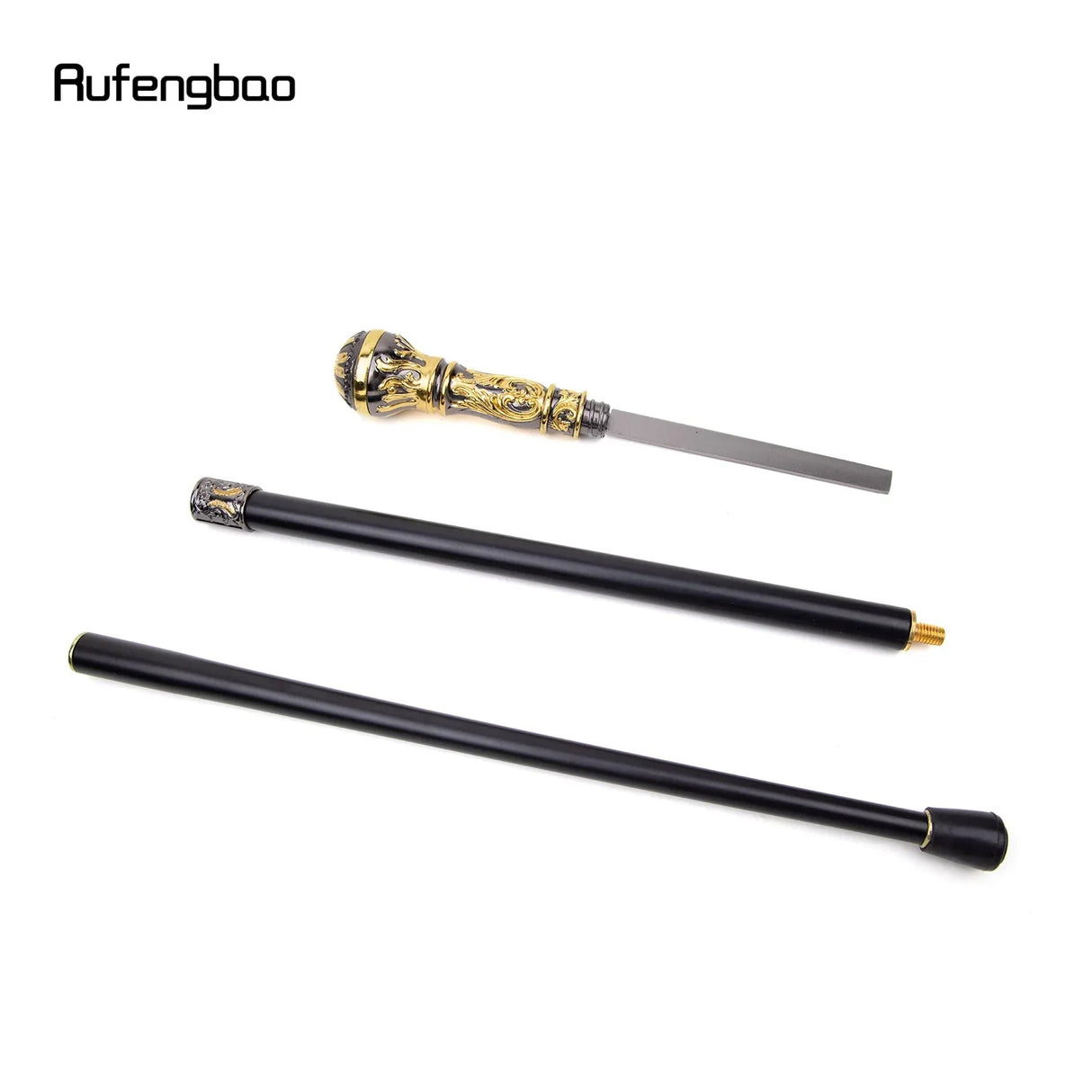 Golden Black Luxury Round Handle Walking Stick with