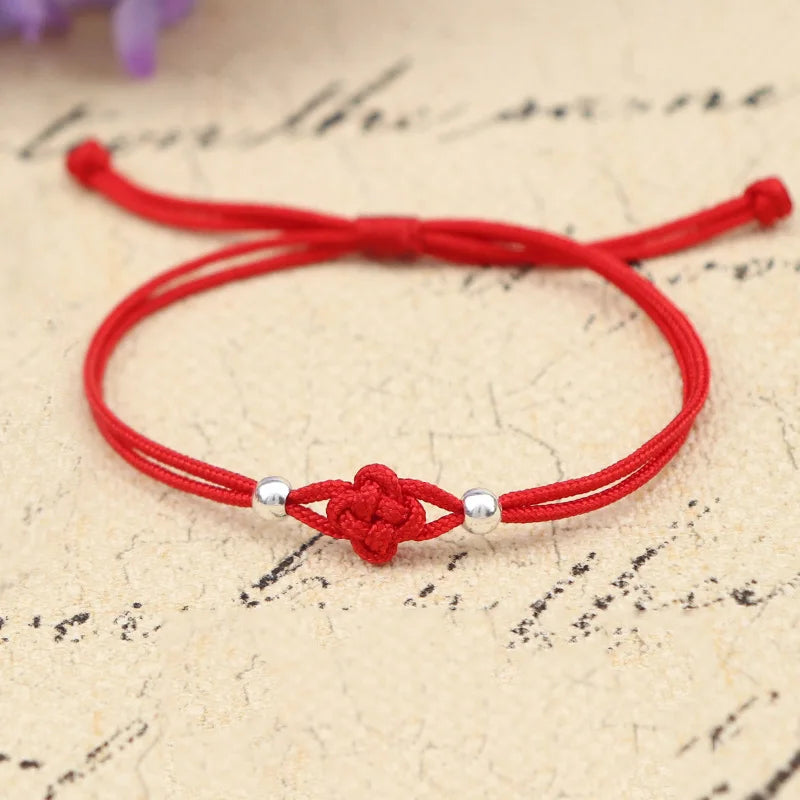 Lucky Bracelet for Women Handmade Red Rope Clover