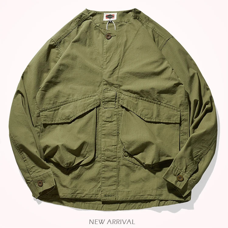 Collar-free men's fashion youth Japanese retro frock shirt