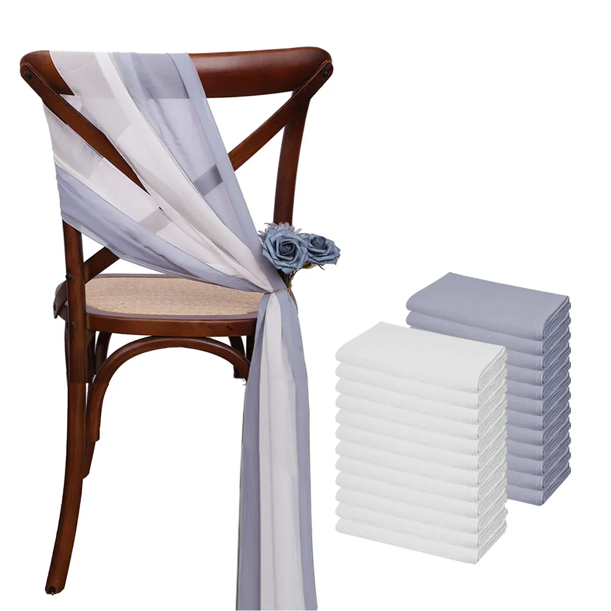 24 Pcs 17x275cm Chiffon Chair Sashes 12 Set