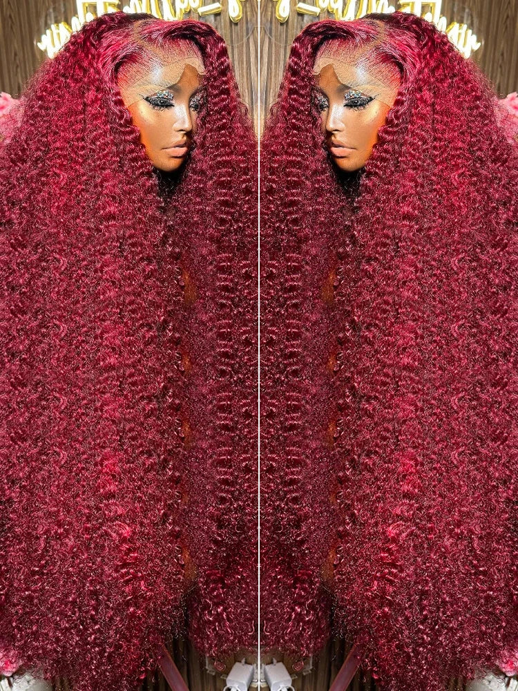 250% Brazilian 99J Burgundy 13x4 Deep Wave Frontal