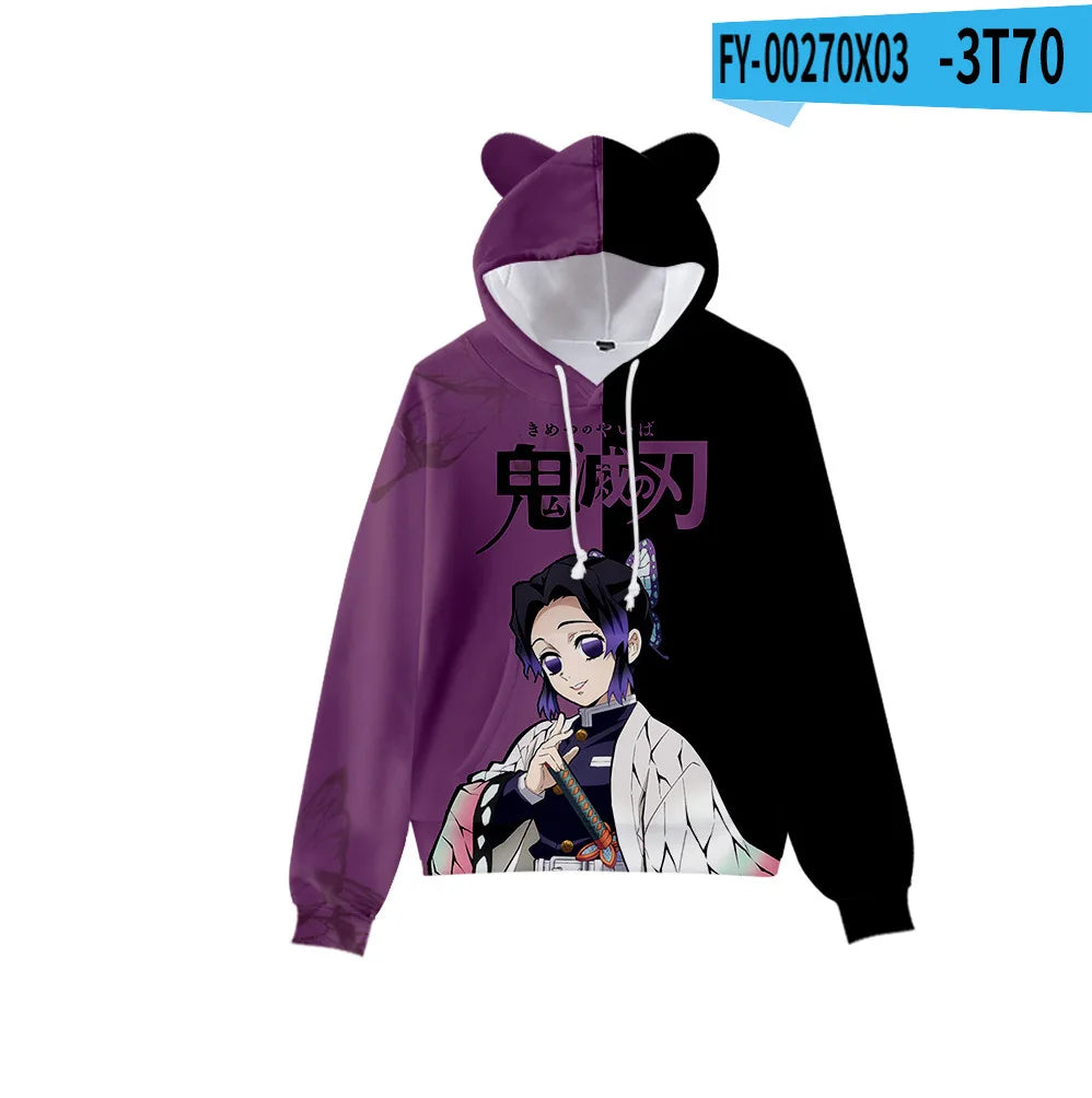 Anime Demon Slayer Hoodies Women Cat Ears Cartoon