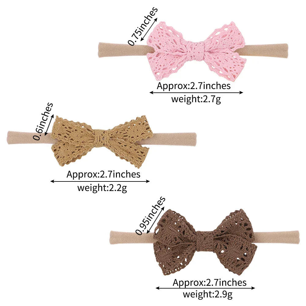 2Pcs Newborn Elastic Hair Bands Lace Bows Soft
