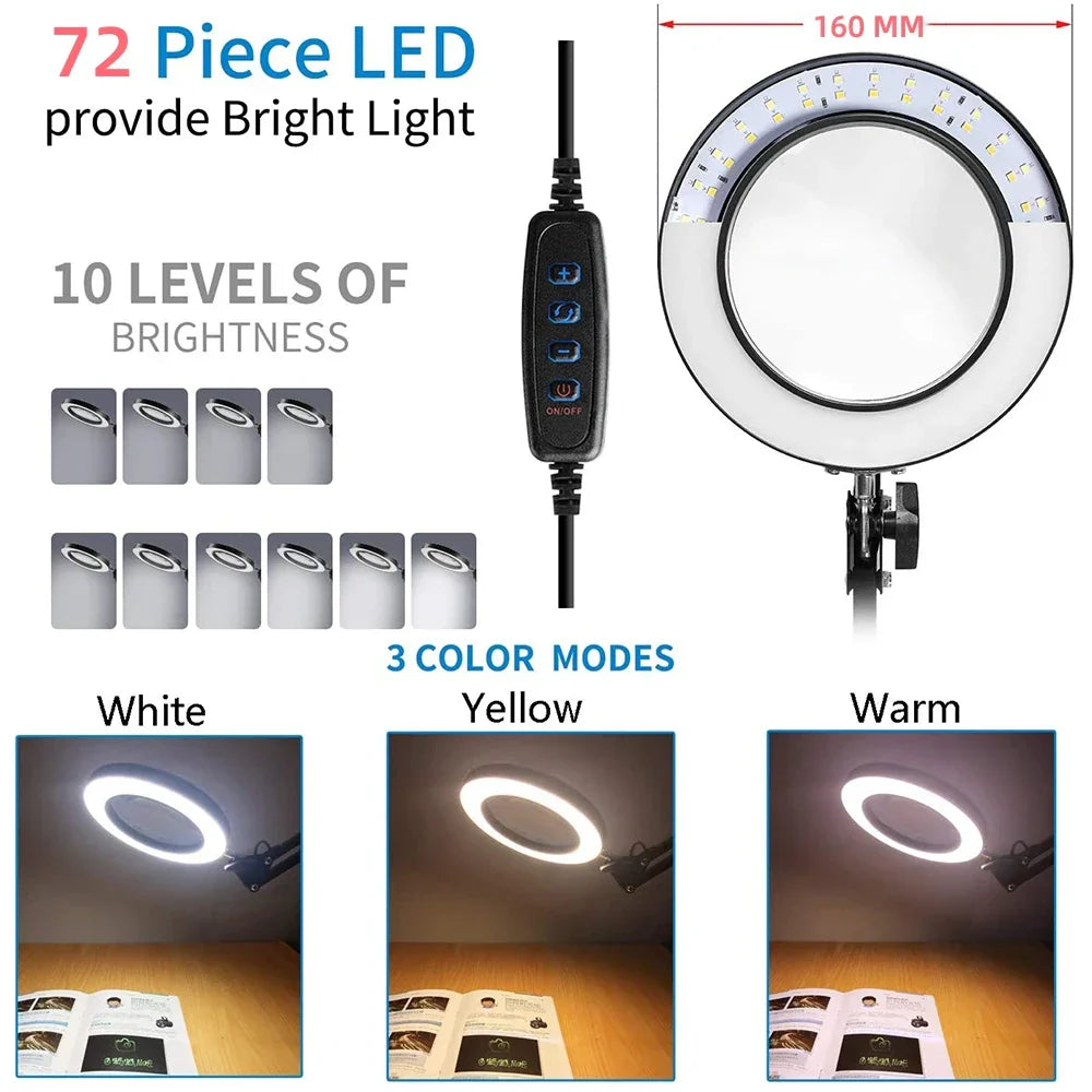 72LED 10X NEW Illuminated Magnifier USB 3 Colors