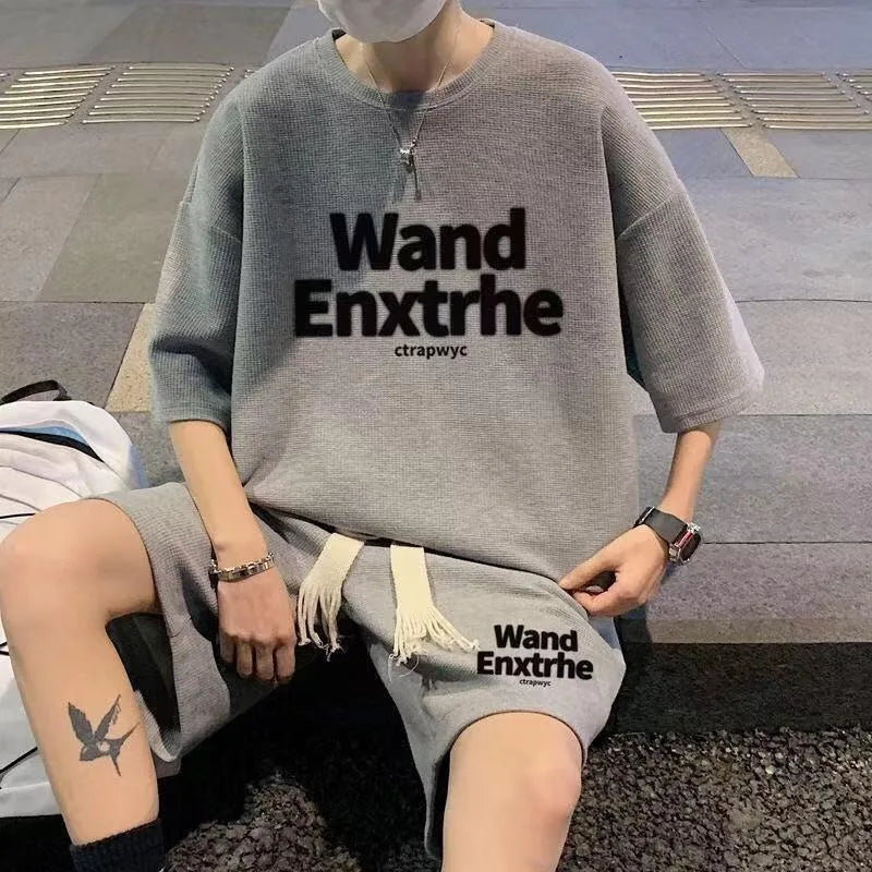 Waffle Suit Short Sleeve Shorts Men's Summer Spring
