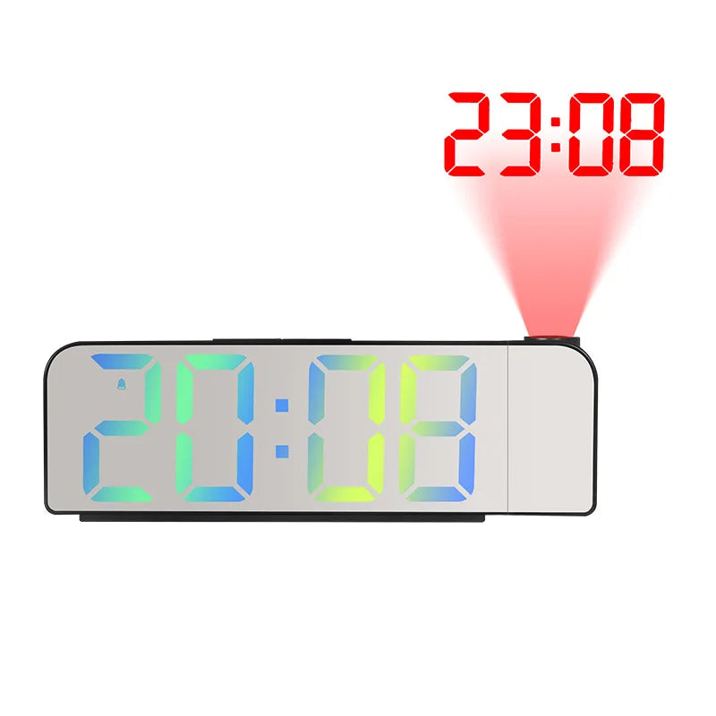180° Arm Digital Projection Alarm Clock - Night Mode, Power-Off Memory, 12H/24H LED Table Clock