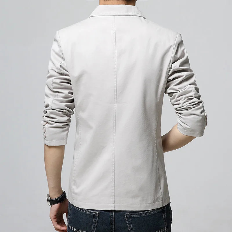 New Cotton Mens Casual Blazers Autumn Double Button