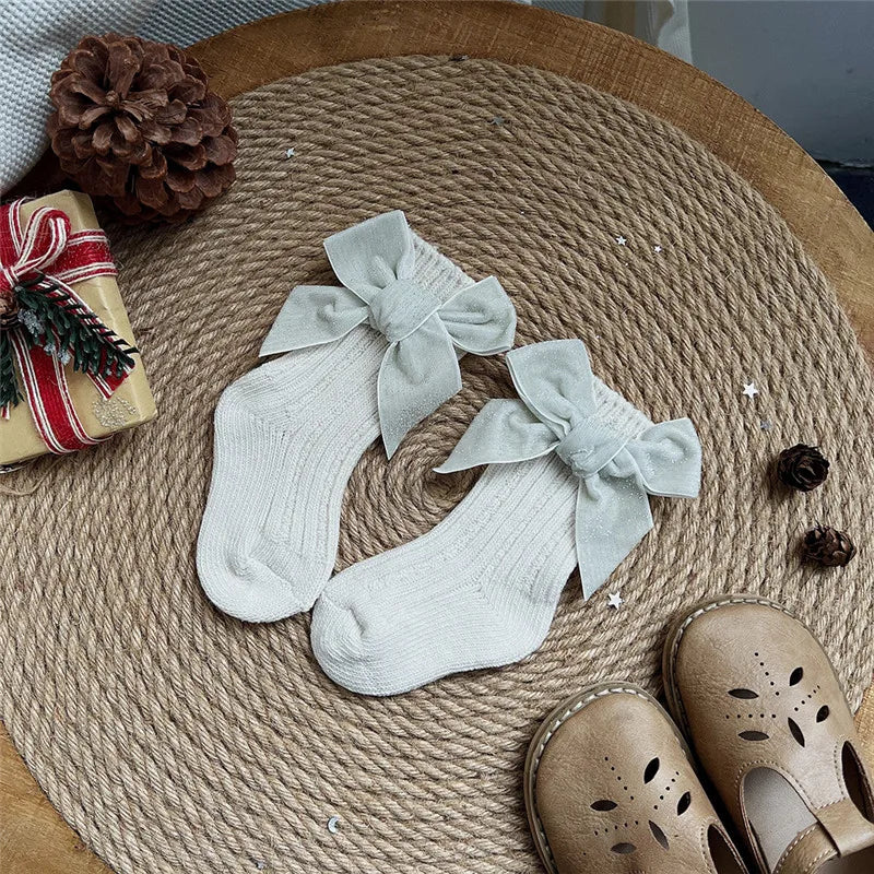 Winter Baby Girls Christmas Long Socks Kids Cotton