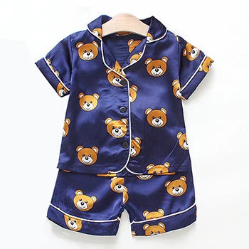 Toddler Girls Silk Satin Pajamas Sets Cartoon Kids