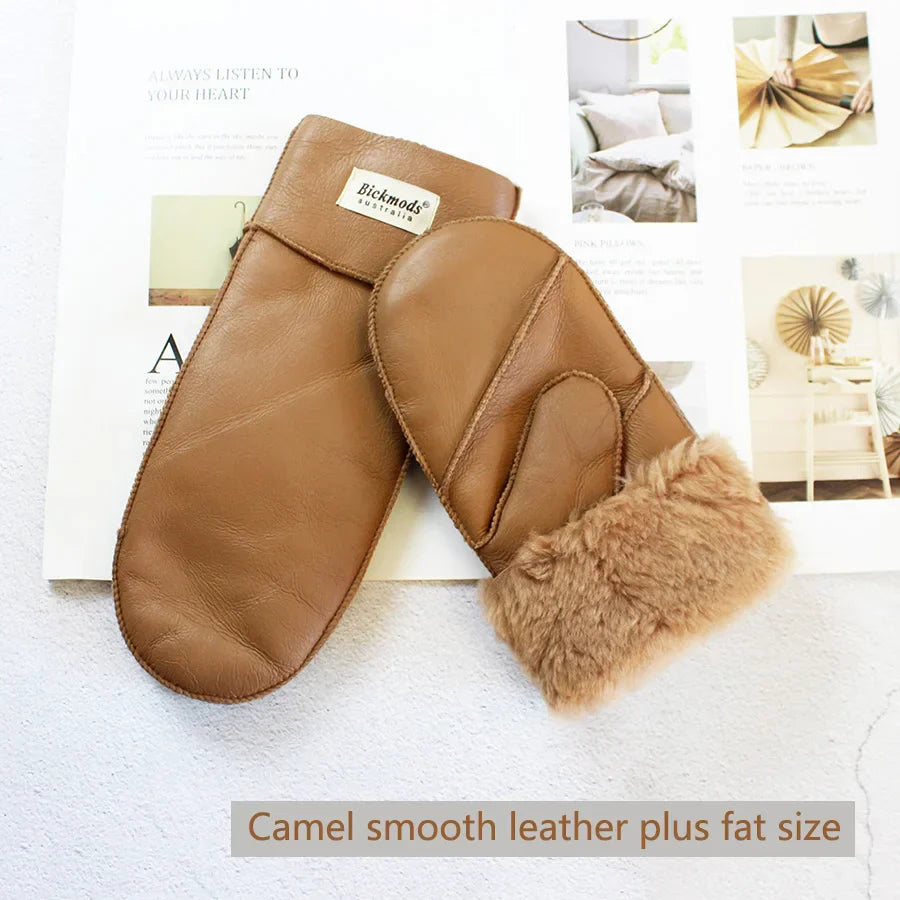 Sheepskin Fur Mittens Women's Leather Wool Color Winter