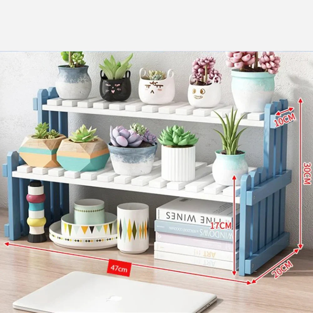 Natural Bamboo Indoor Plant Stand for Desk,Adjustable Desktop