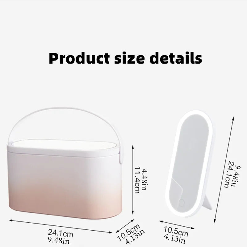 Makeup Organizer Box with LED Light Mirror Portable