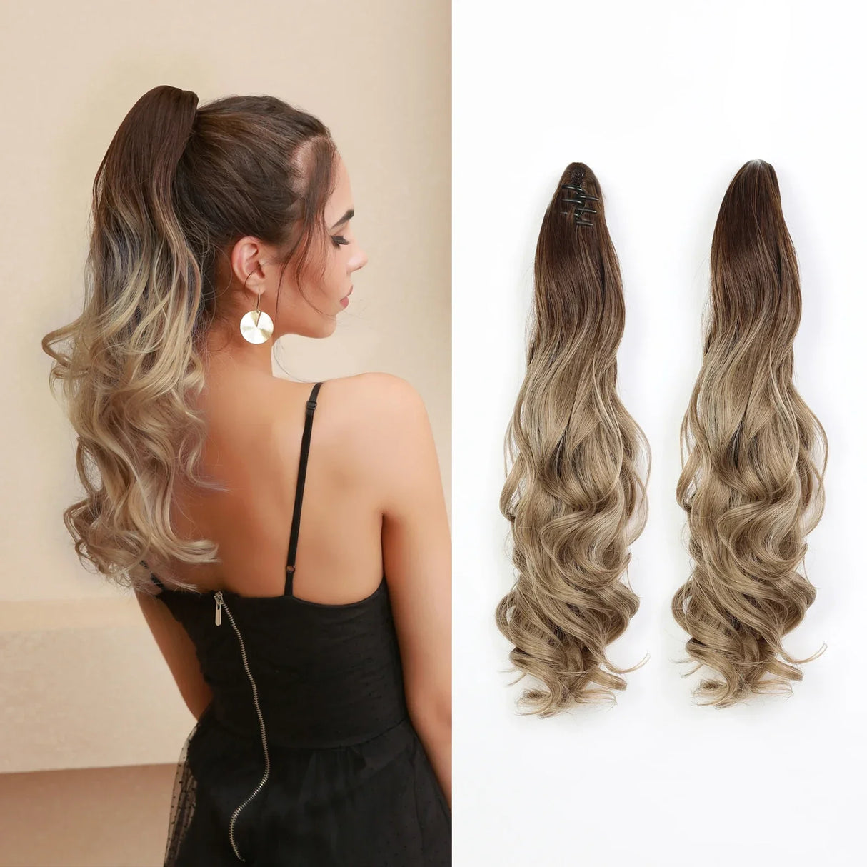 Synthetic Ponytail Pink Long Wavy Claw Clip Ponytail