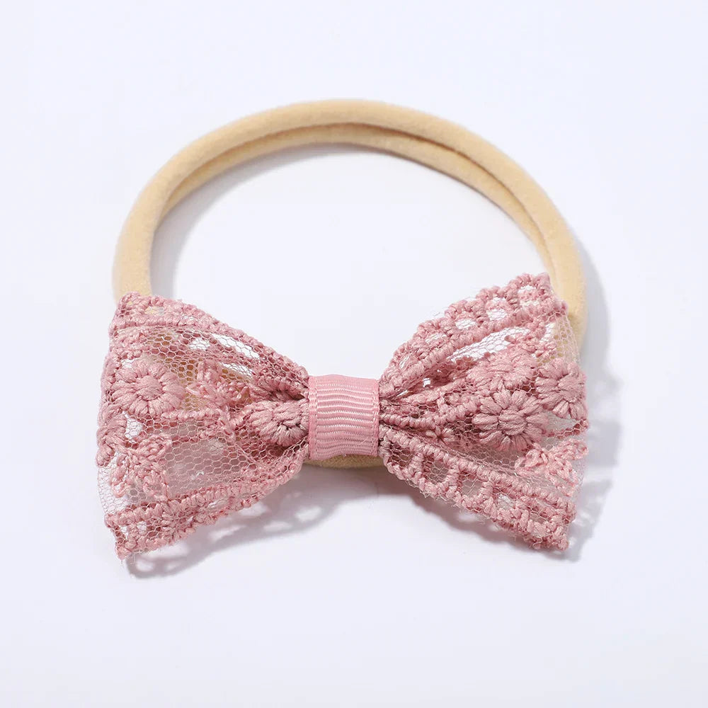 2Pcs Newborn Elastic Hair Bands Lace Bows Soft