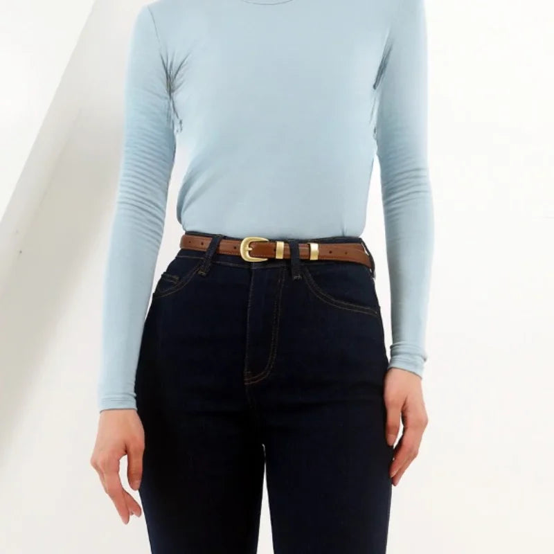 105cm Female Fashion Belt Simple Metal Buckle Belt