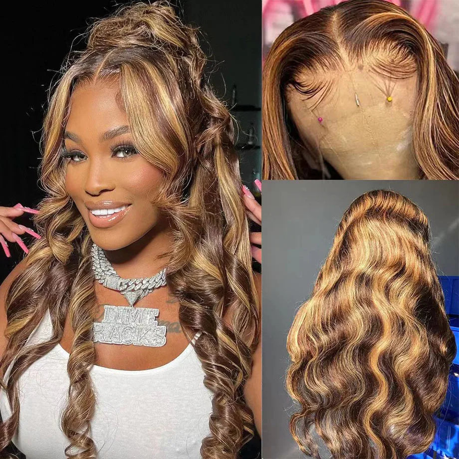 30 Inch Colored Highlight Human Hair Wigs Brazilian