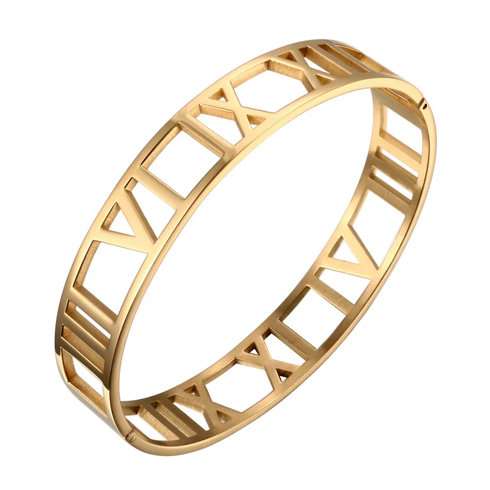 Hollow Roman Numeral Bracelets & Bangles 316L Stainless