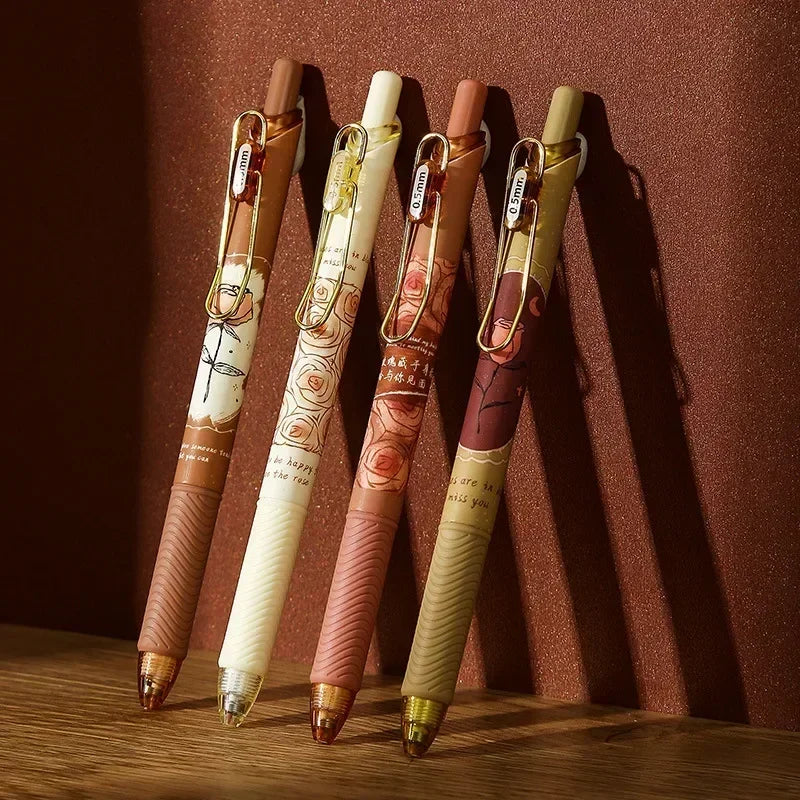 4pcs/box European Roses Gel Pens Smooth Writing Black
