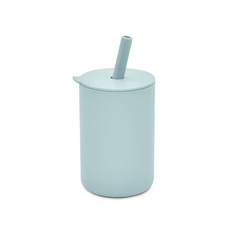 Baby Silicone Feeding Training Cutlery Liquid Straw Cup