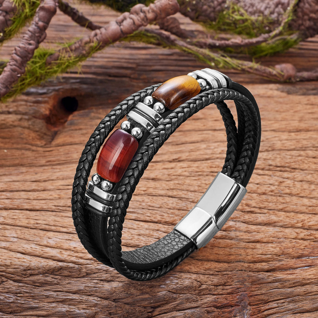 Natural Red Blue Tiger Eye Stone Men's Bracelet,Classic