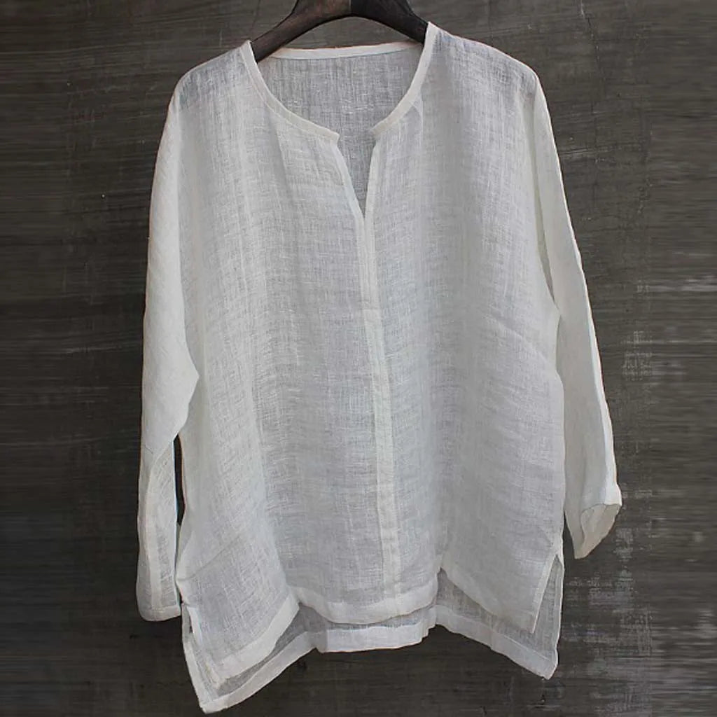 Summer Men Linen Cotton Shirt Orange Black Loose
