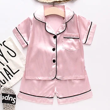 Toddler Girls Silk Satin Pajamas Sets Cartoon Kids