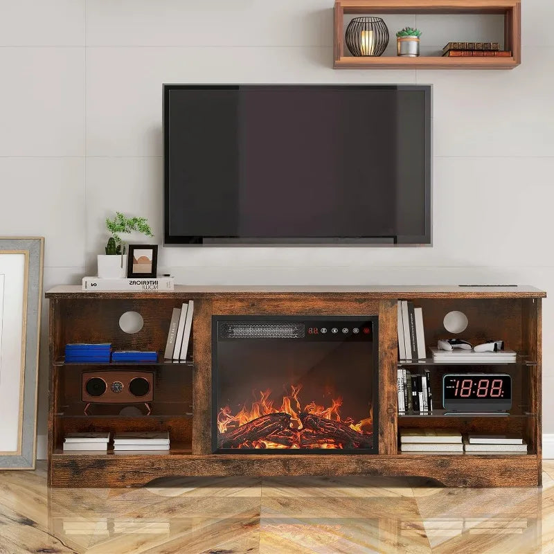 Fireplace TV Stand with 18''Fireplace, Modern Entertainment Center