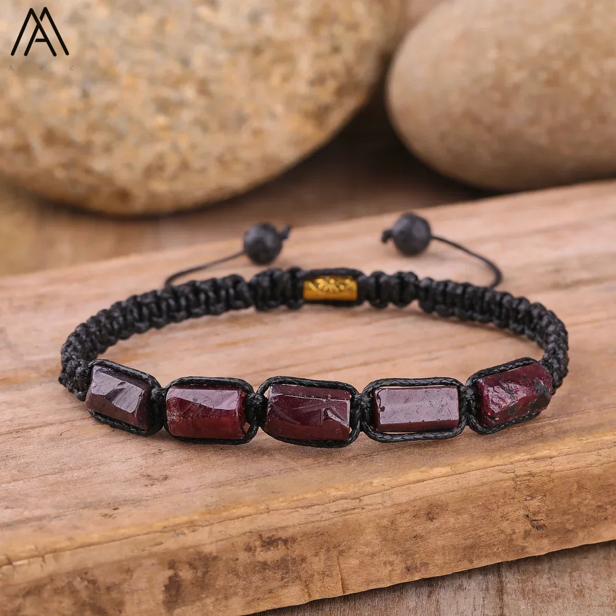 Natural Black Tourmaline Nugget Beads Knotted Handmade Woven