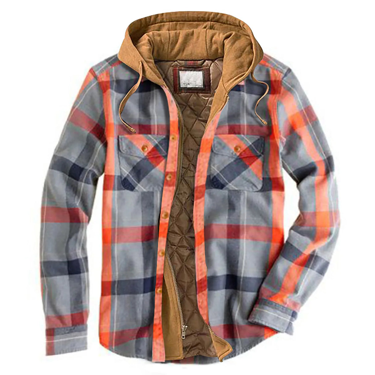 Men's Quilted Lined Button Down Plaid Shirt Add