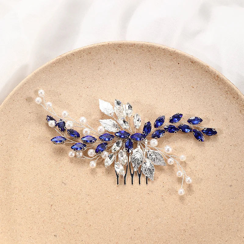 Blue Crystal Hair Comb Bride Tiaras For Women