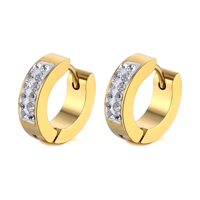 New Trendy Round Hoop Earrings Simple Zircon Stainless