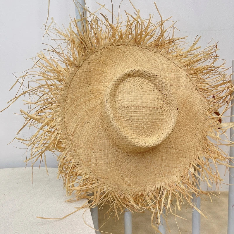 2024 Handmade Big Brim Hat Oversized Tassel Burrs