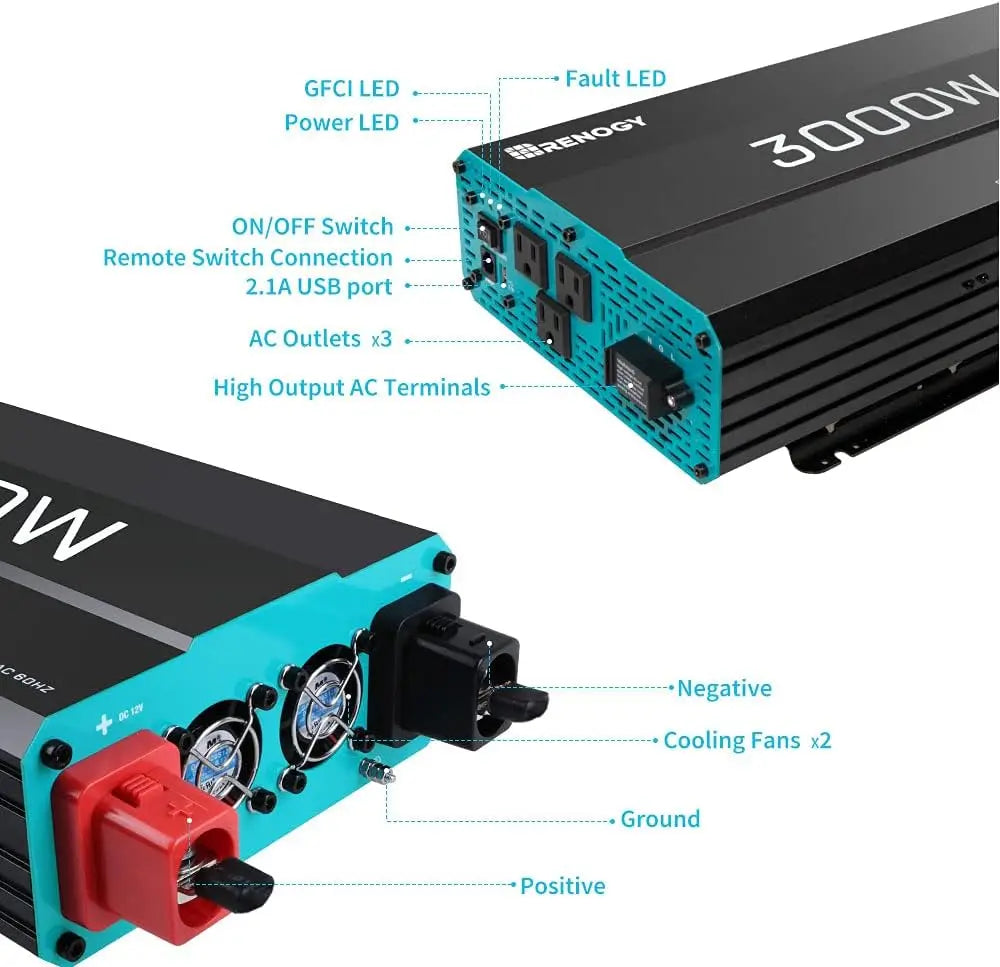 Renogy 3000W Pure Sine Wave Inverter 12V DC