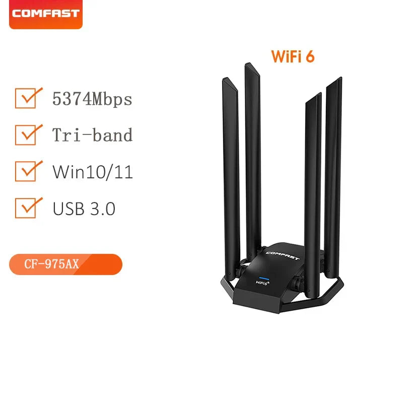 5374Mbps USB Wifi6 Adapter AX5400 Tri-band Gigabit Gaming