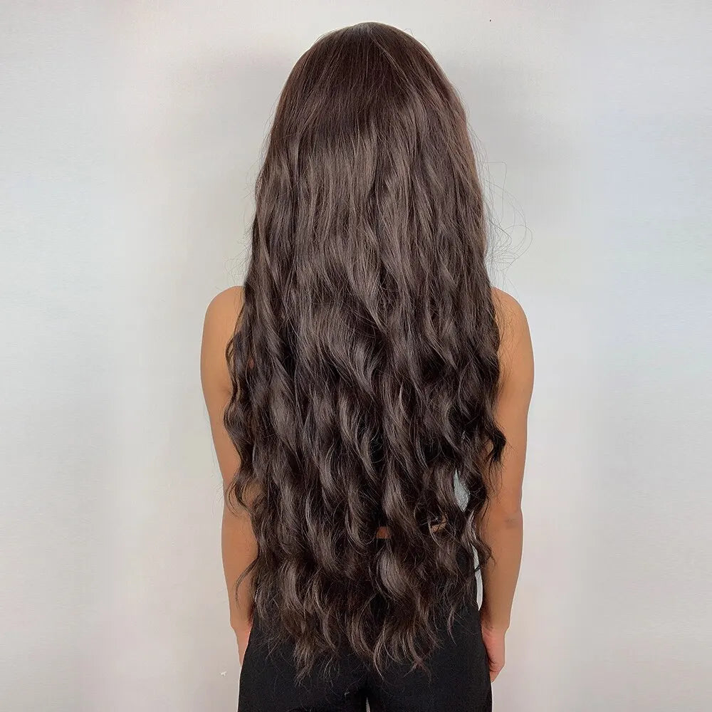 HAIRCUBE Long Brown Curly Wavy Wig for Women
