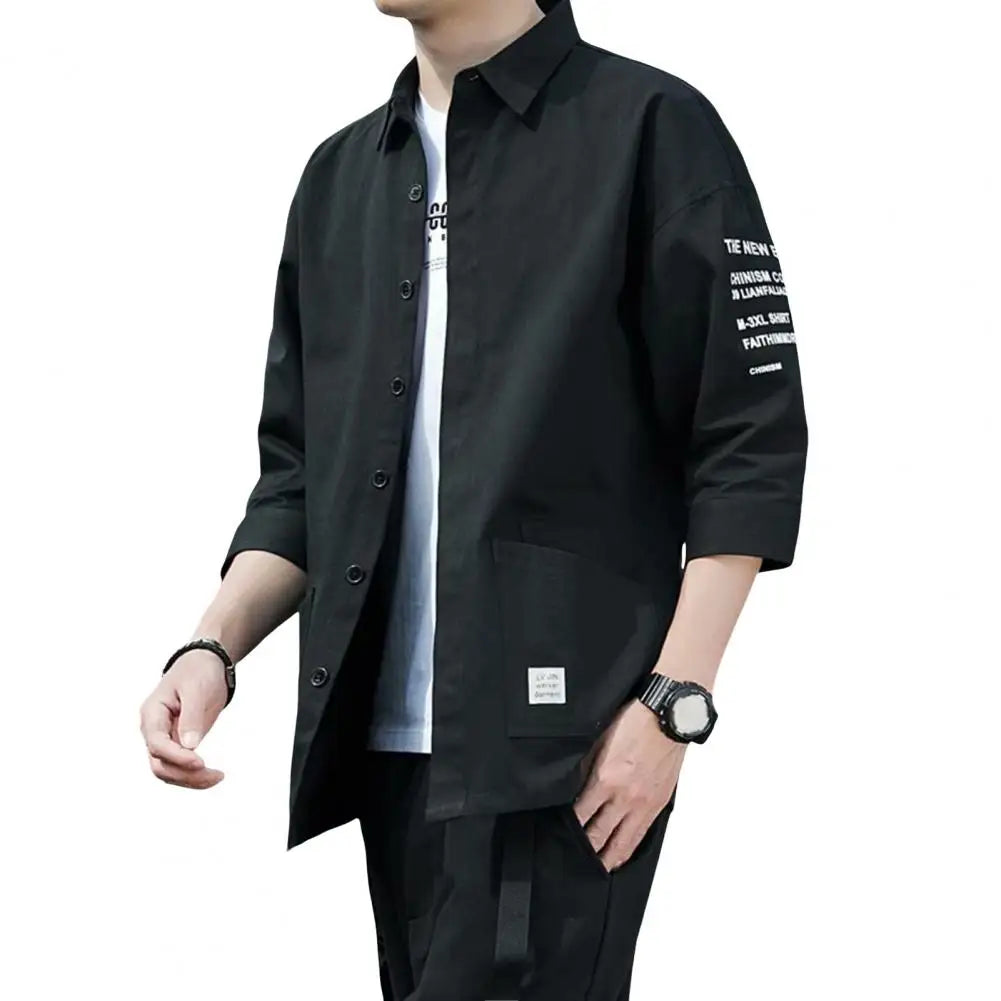 Men Three-quarter Sleeve Shirt Japanese Style Casual Jacket