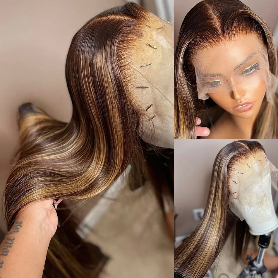 34Inch Bone Straight Highlight Lace Front Human Hair