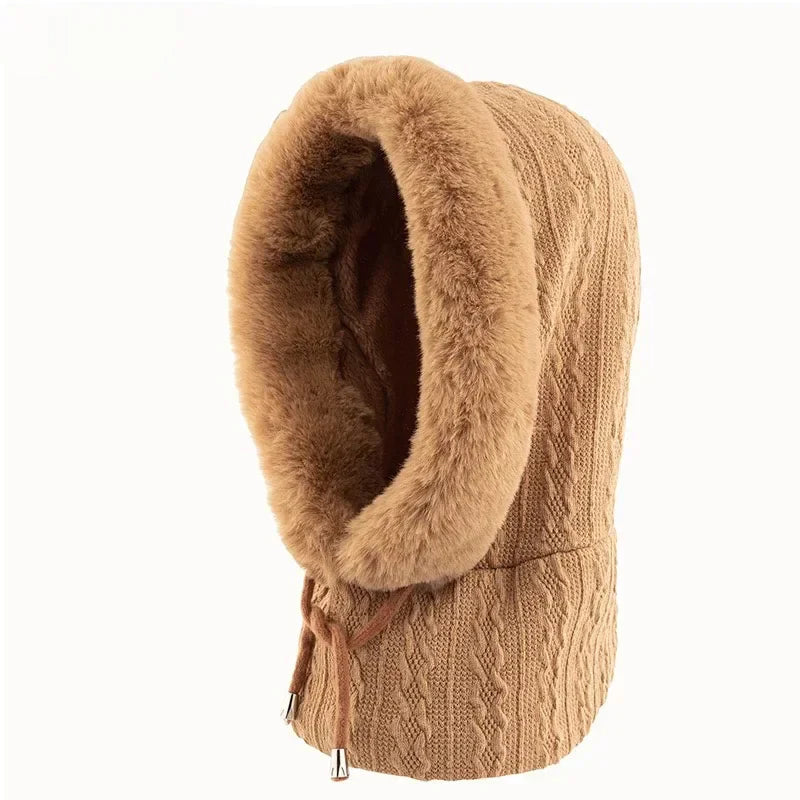 Thicken Fleece one-piece Hat Women Knitted Fluffy Cap